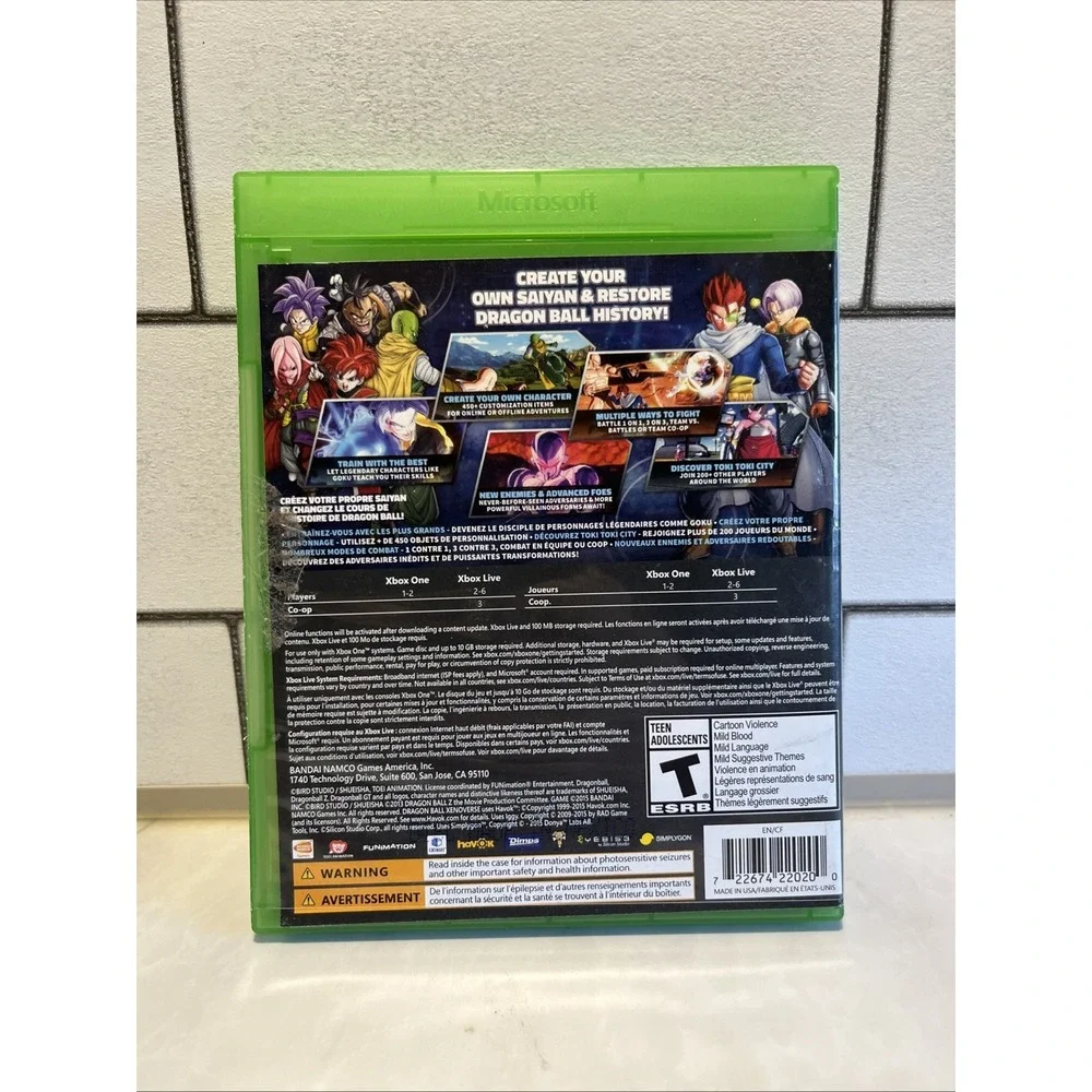 Dragon Ball Xenoverse Xbox One 2015 Bandai Namco Game Disc Case